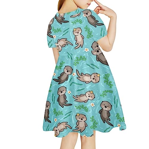 Showudesigns Süßes Kleid für Mädchen 4-14 Jahre One Shoulder Kleider Kurze Ärmel, otter, 14 Jahre von Showudesigns