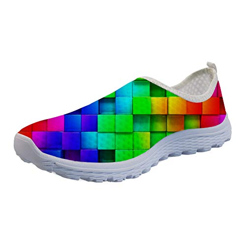 Showudesigns Summer Go Easy Walking Sneaker Slip On Mesh Flache Schuhe für Damen Teenager Mädchen, Regenbogen-Gitter, 42 EU von Showudesigns