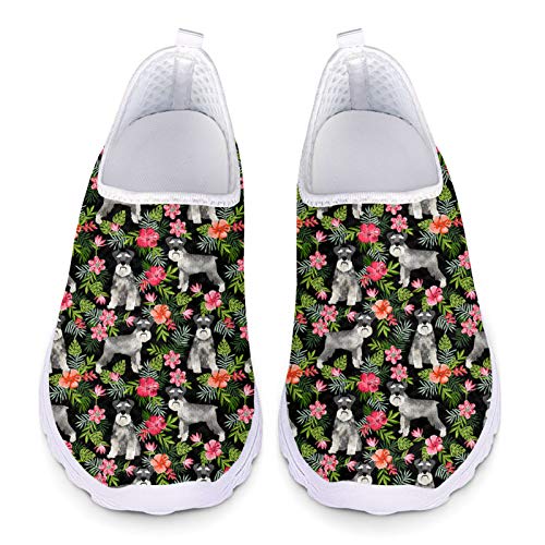 Showudesigns Summer Go Easy Walking Sneaker Slip On Mesh Flache Schuhe für Damen Teenager Mädchen, Trendige Schnauzerblume, 39 EU von Showudesigns