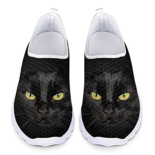 Showudesigns Summer Go Easy Walking Sneaker Slip On Mesh Flache Schuhe für Damen Teenager Mädchen, Trendige schwarze Katze, 36 EU von Showudesigns