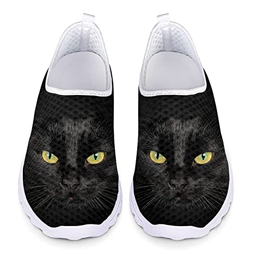 Showudesigns Summer Go Easy Walking Sneaker Slip On Mesh Flache Schuhe für Damen Teenager Mädchen, Trendige schwarze Katze, 37 EU von Showudesigns