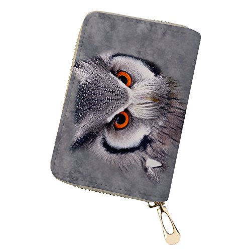 Showudesigns Tier Leder Kartenetui Frauen Mädchen Kreditkartenetui Slim Wallet, Eule Grau, Einheitsgröße, Minimalistisch von Showudesigns