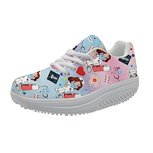 Showudesigns Turnschuhe Krankenschwester Bunt Schuhe 37 Damen Sportschuhe Laufschuhe Leichte Sneakers Gym Fitness Schuhe Cartoon Nurse Medizin Pink von Showudesigns