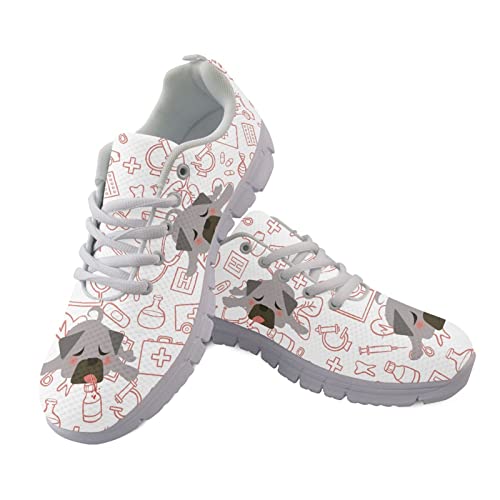 Showudesigns Turnschuhe Krankenschwester Schuhe Damen-Outdoor-Fitnessschuhe Frauen Mädchen-Neutral- und Straßenlaufschuhe Niedlicher Cartoon-Hund lustig 41 Weiß von Showudesigns