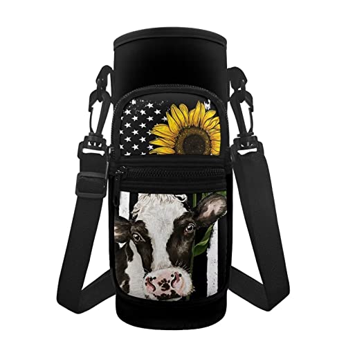 Showudesigns Wasserflaschenhalter für Frauen Kinder Wasserflasche Tragetasche für Walking Wasserflasche Sling, Flagge Sonnenblume Kuh, Einheitsgröße von Showudesigns