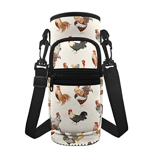 Showudesigns Wasserflaschenhalter mit Huhn für Damen und Herren, Wasserflaschenhalter, 473 ml, 623 ml, 680 ml, 907 ml, Umhängetasche mit Taschen, Wasserflaschenbezug für Wandern, Spazierengehen, von Showudesigns