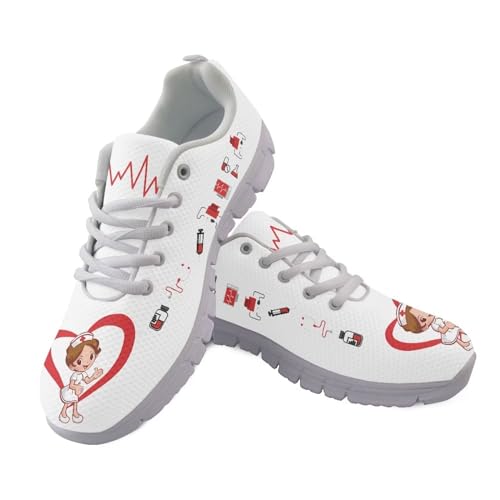 Showudesigns Weiß Damen Sneaker Krankenschwester Schuhe Frauen Laufen Walking Schnürschuhe Mädchen Sportschuhe Hallenschuhe Radsportschuhe EU 35 Liebe Herz von Showudesigns