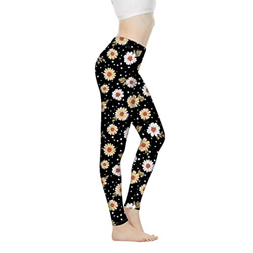 Showudesigns Yogahose mit hoher Taille, für Damen, Fitness, Laufen, Sport, Stretch-Leggings, Bauchkontrolle, Gänseblümchen gepunktet, L von Showudesigns