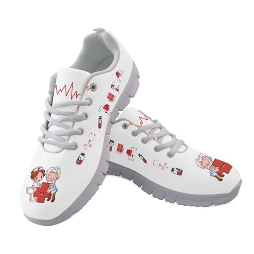 Showudesigns Zahnärztliche Krankenschwester Schuhe Damen Sportschuhe Laufschuhe Bequem Turnschuhe Sneakers Gym Fitness Leichte Schuhe 42 EU Herzschlag Stoffschuhe Weiß von Showudesigns