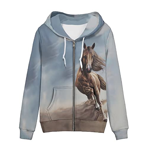 Showudesigns Zip Up Damen Hoodies & Sweatshirts XS-5XL, Tribal Pferd, S von Showudesigns