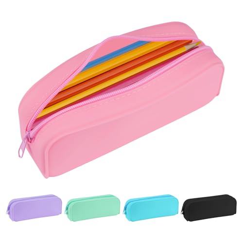 Schwarzes ästhetisches Silikon-Federmäppchen, kleine Tasche für Jugendliche, Erwachsene und weiterführende Schüler, langlebiges und leichtes Federmäppchen, Make-up-Tasche, Kunstbedarf-Organizer, rose von Shpucise