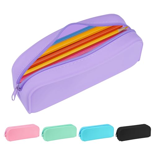 Schwarzes ästhetisches Silikon-Federmäppchen, kleine Tasche für Jugendliche, Erwachsene und weiterführende Schüler, langlebiges und leichtes Federmäppchen, Make-up-Tasche, Kunstbedarf-Organizer von Shpucise