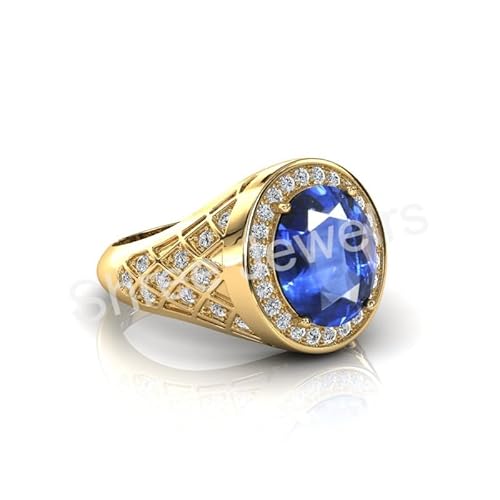 Shree Jewelrs 10,15 Karat Blauer Saphir Edelstein Verstellbarer Ring Quadratische Form Und Original Vergoldet Zertifiziert Natürlicher Neelam Unbeheizter und Unbehandelter Edelsteinring für Männer und von Shree Jams