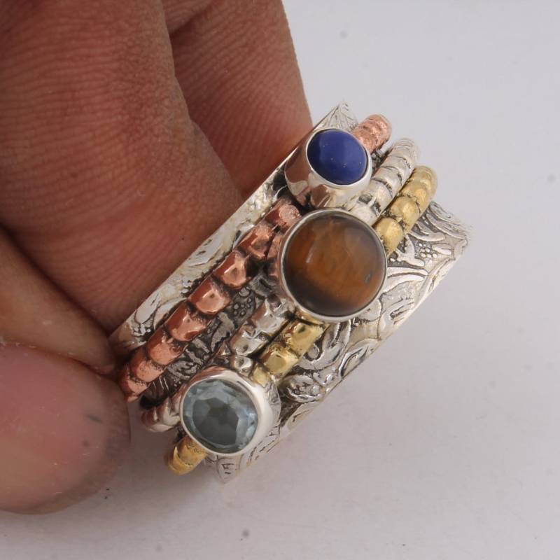 925 Sterling Silber Edelstein Spinner Ring Handgemachter Meditations Schmuck von ShreeJaipurSilver925