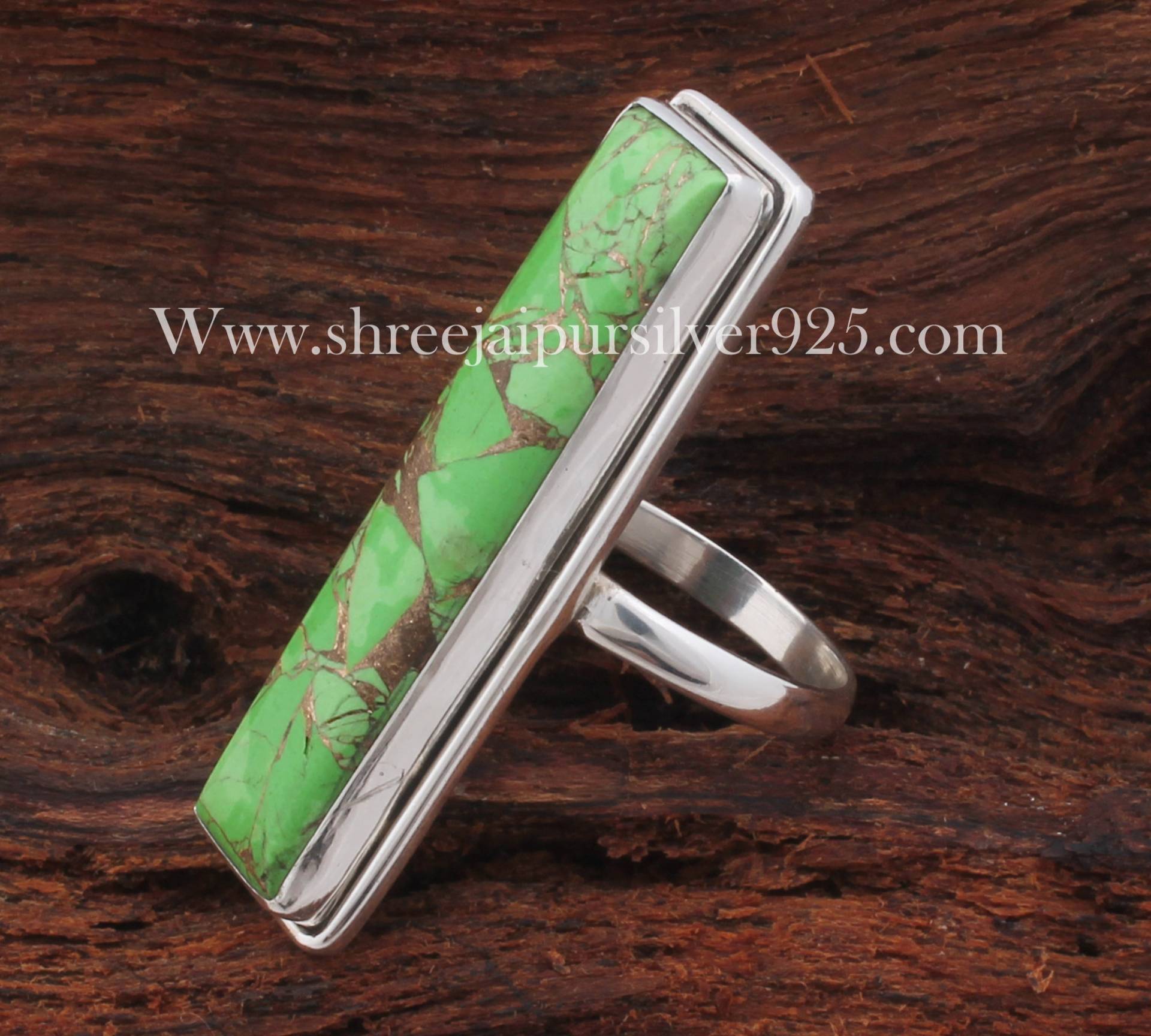 925 Sterling Silber Grün Kupfer Türkis Ring, Rechteck Stein Handgemachte Boho Ringe, Zeigefinger Ringe Für Frauen Geschenk von ShreeJaipurSilver925