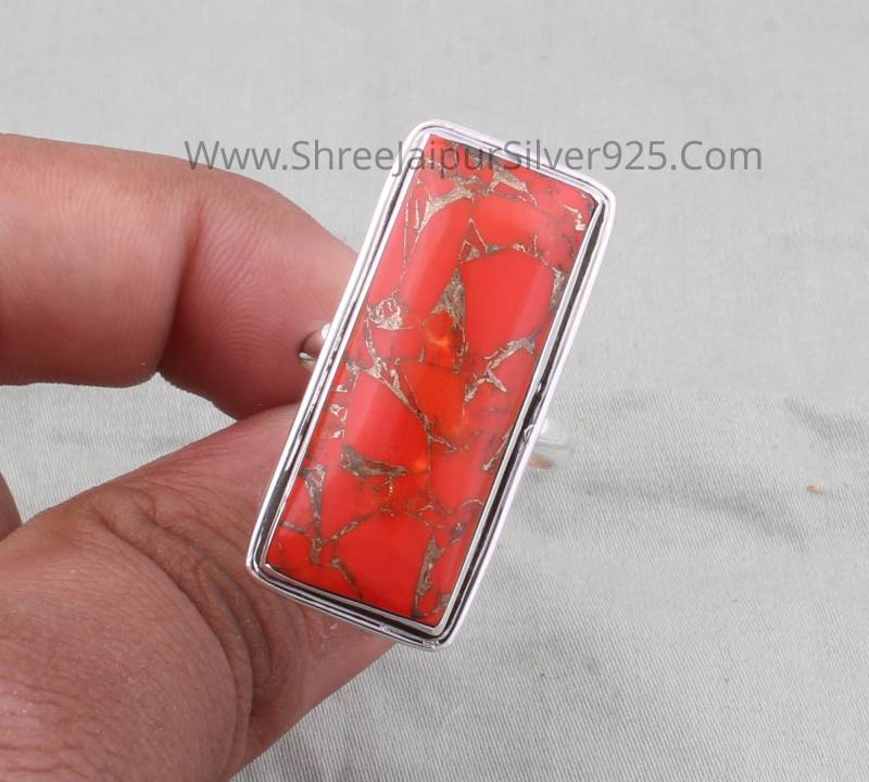 925 Sterling Silber Orange Türkis Ring Rechteck Edelstein Handgemachte Boho Ringe Zeigefinger Für Frauen Geschenk von ShreeJaipurSilver925