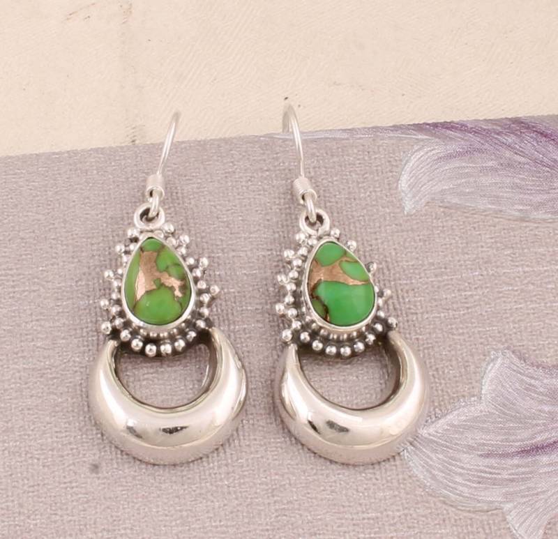 925Er Silber Boho Ohrhänger Zusammengesetzter Türkis Cabochon von ShreeJaipurSilver925