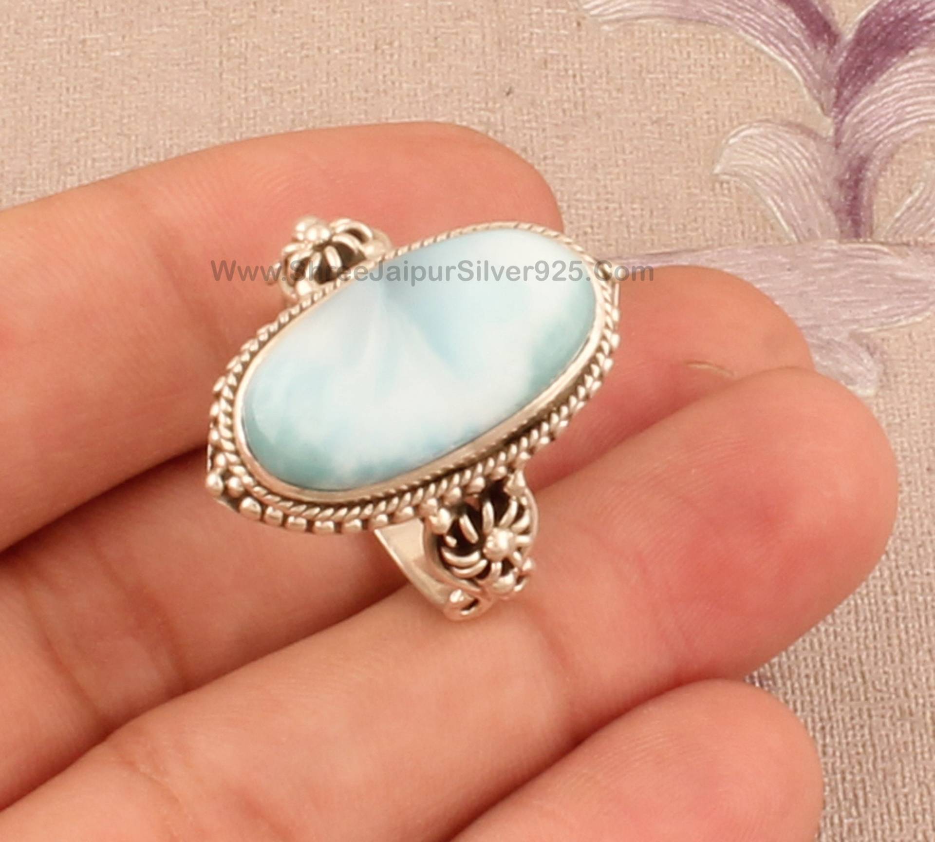 925Er Sterling Silber Larimar Lange Oval Form Edelstein Ring Für Frauen, Massiv Geschenk Brautjungfer/Jahrestag Geburtstag von ShreeJaipurSilver925