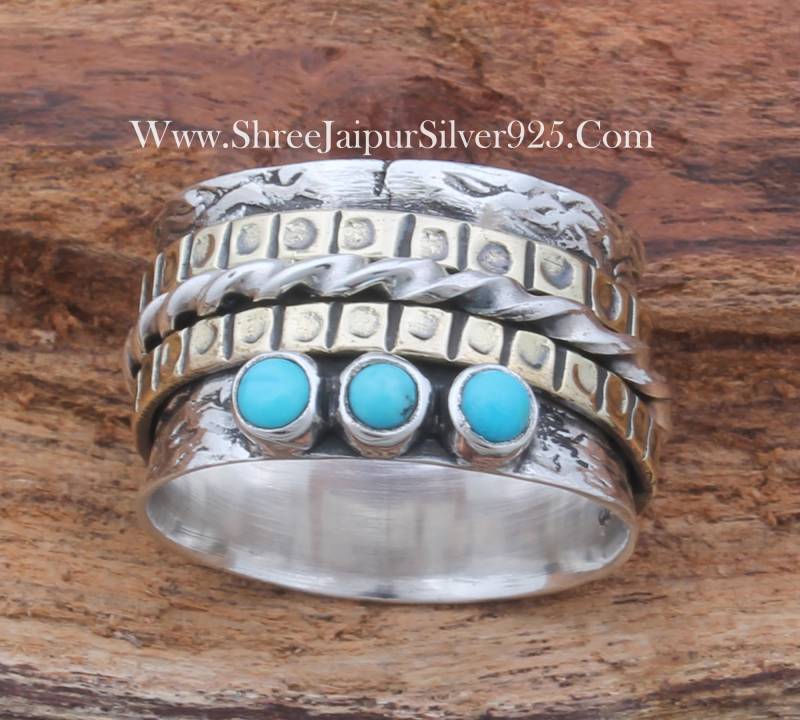 925Er Sterling Silber Spinner Ring Türkis Meditationsband 925Er Sterling Silber Spinner Ring Türkis Meditationsband von ShreeJaipurSilver925