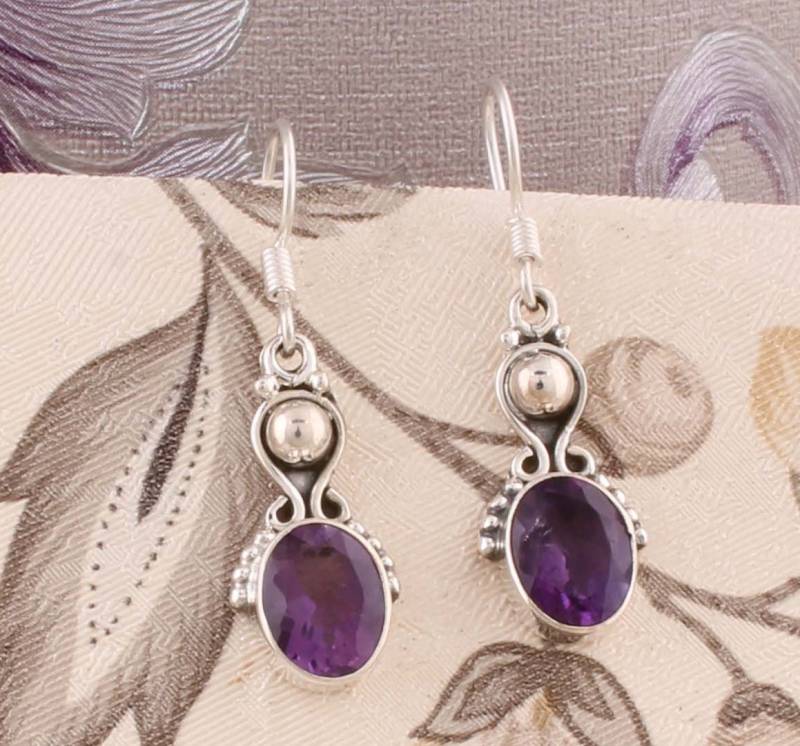 Amethyst 925Er Silberohrhänger Geschliffener Stein Boho Hochzeitsschmuck von ShreeJaipurSilver925
