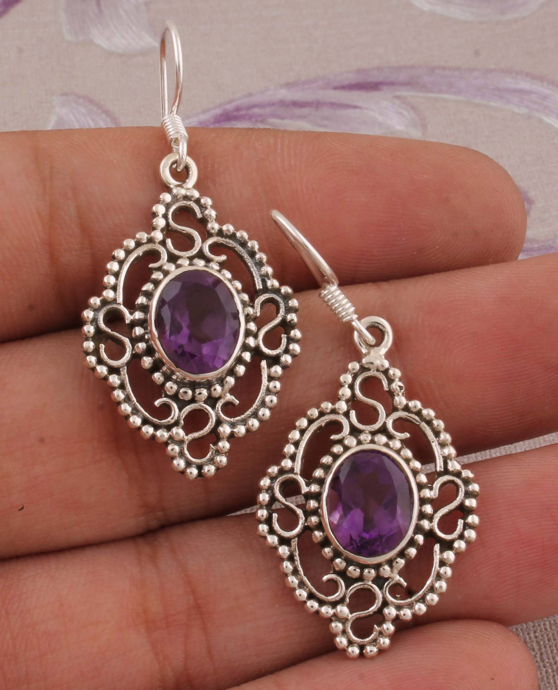 Amethyst Edelstein 925 Sterling Silber Ohrringe Hochzeitsschmuck Geschenk von ShreeJaipurSilver925