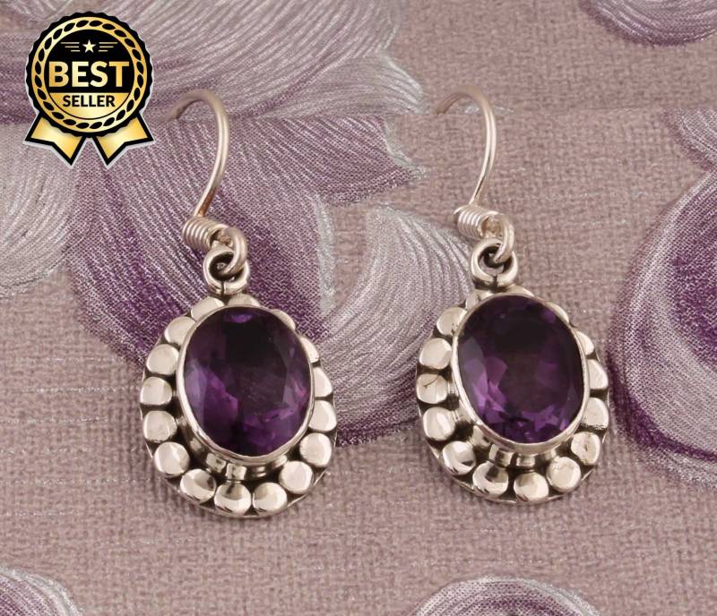 Amethyst Edelstein Ohrringe 925 Sterling Silber, Hochzeitsschmuck von ShreeJaipurSilver925
