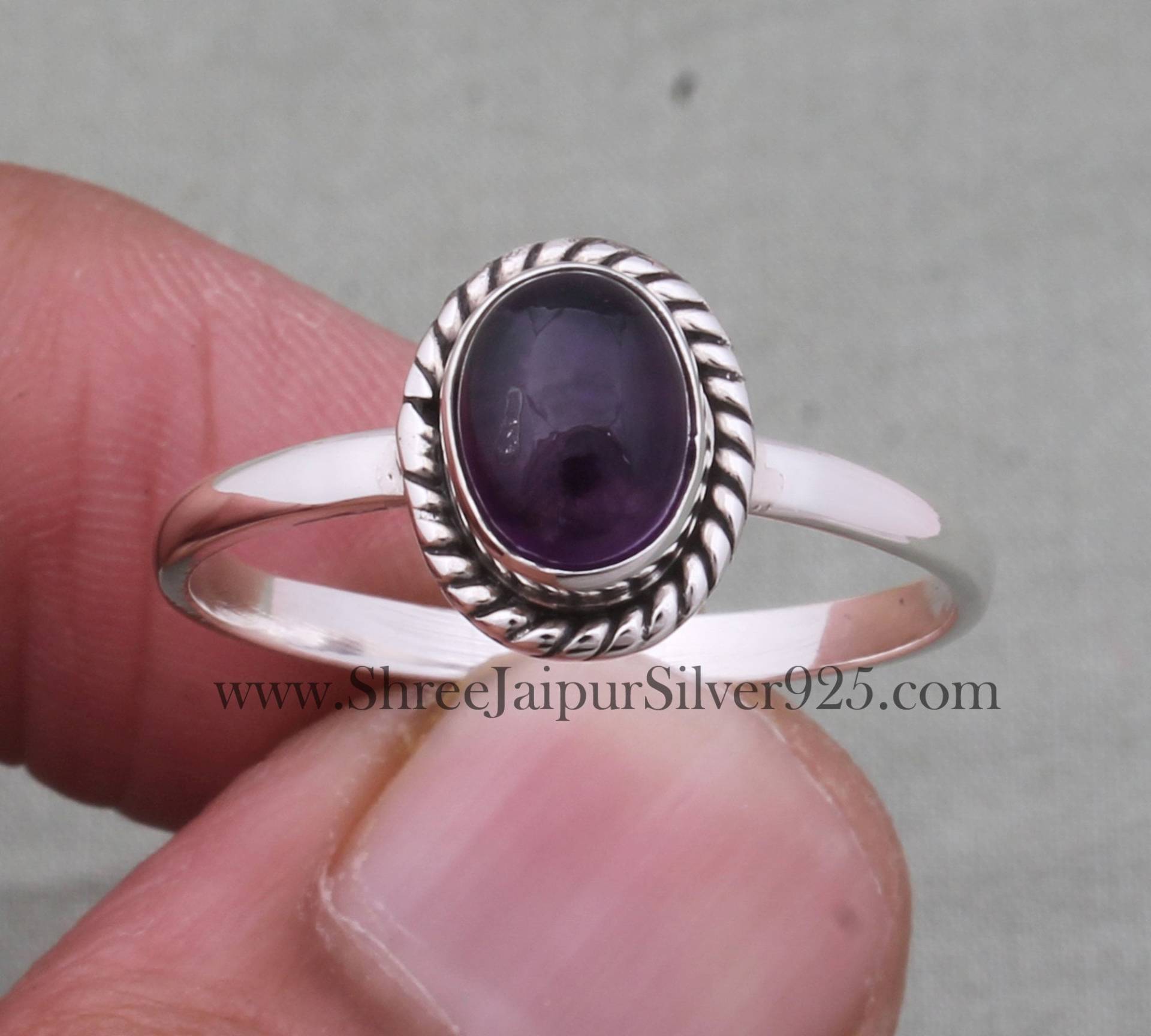 Amethyst Ring Boho Cabochon Edelstein Ring, Größe 10 von ShreeJaipurSilver925