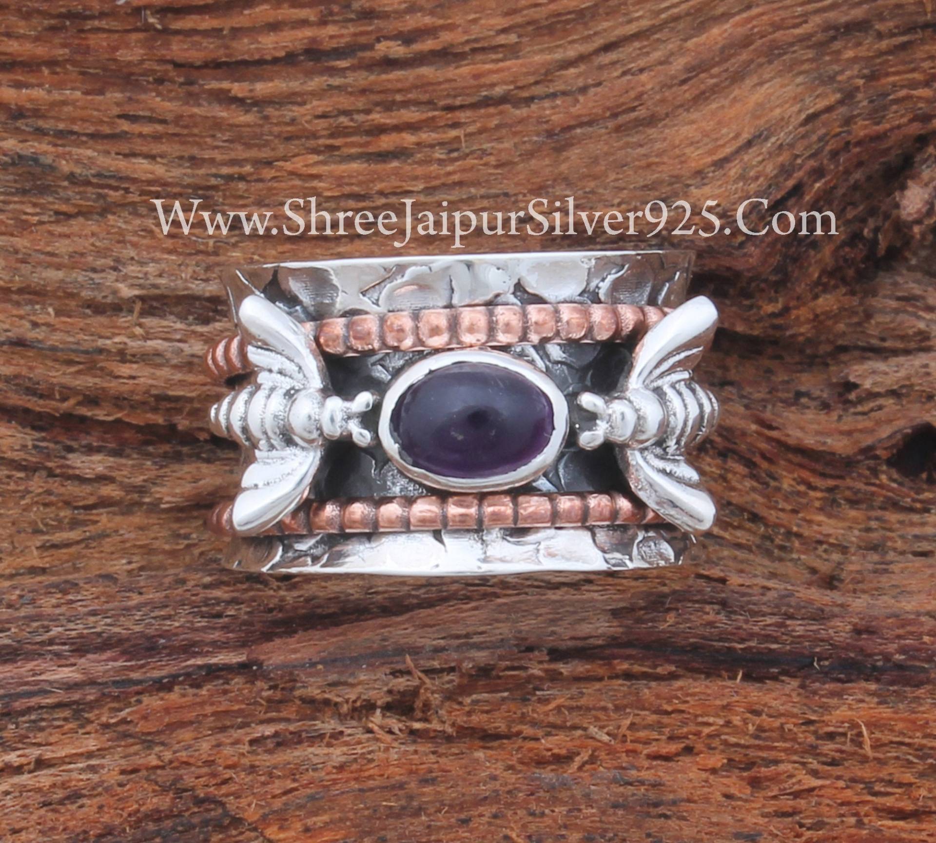 Amethyst Ringe Massiv 925 Sterling Silber Spinner Ring Für Frauen, Handgemachte Honigbiene Geburtstagsgeschenk von ShreeJaipurSilver925