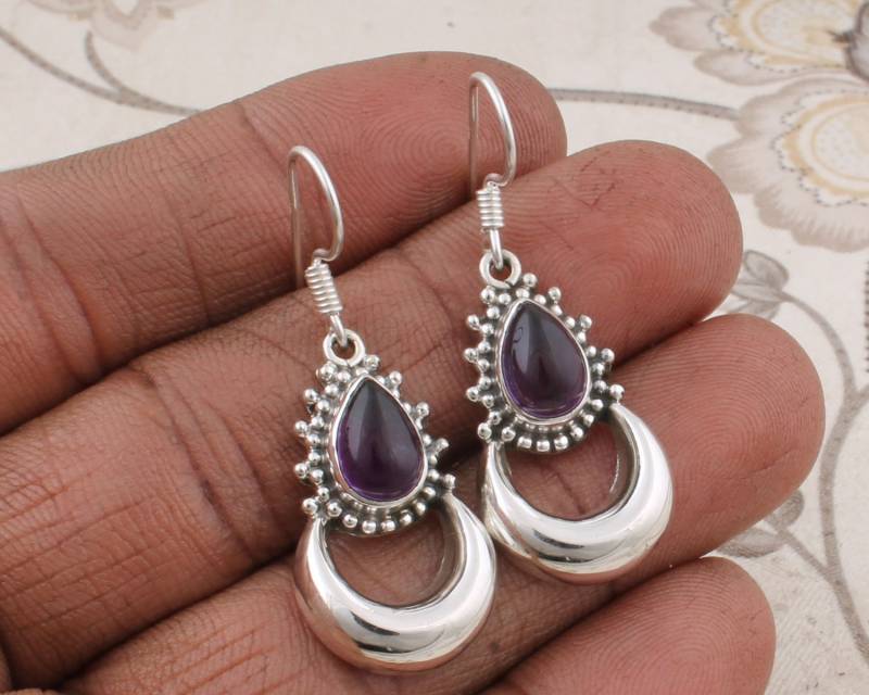 Amethyst Sterling Silber Boho Ohrringe Handgemachter Edelstein Schmuck von ShreeJaipurSilver925
