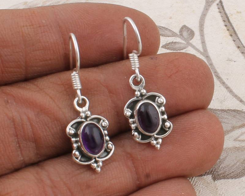 Amethyst Sterling Silber Ohrringe Aaa Qualität Boho Cabochon von ShreeJaipurSilver925