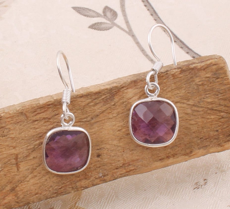 Amethyst Sterling Silber Ohrringe Handgefertigter Boho Anhänger von ShreeJaipurSilver925