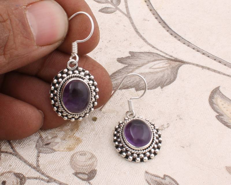 Amethyst Sterling Silber Ohrringe Handgefertigter Boho Edelstein Schmuck von ShreeJaipurSilver925
