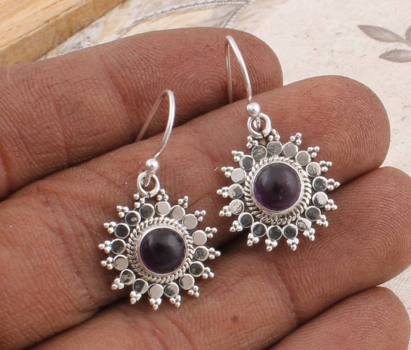 Amethyst Sterling Silber Ohrringe Handgefertigter Boho Schmuck von ShreeJaipurSilver925
