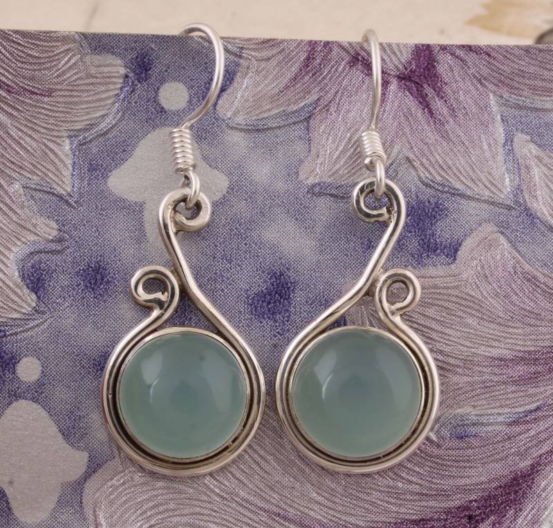 Aqua Calci Edelstein Ohrringe Boho Floral Sterling Silber von ShreeJaipurSilver925