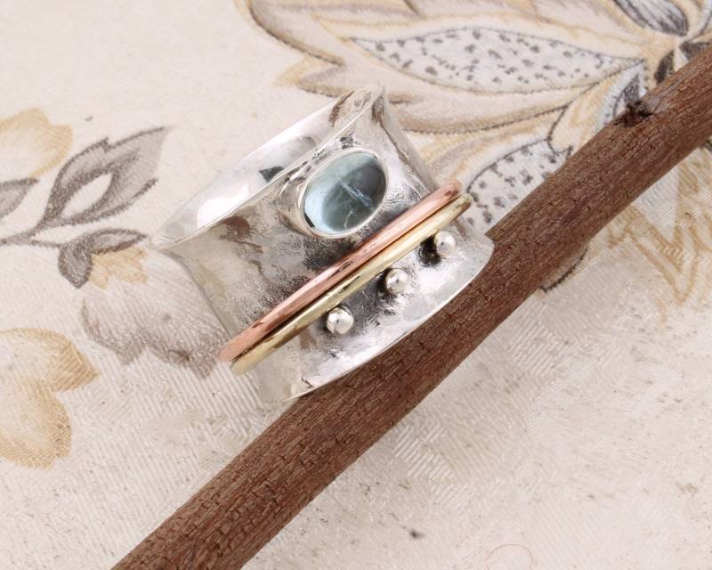 Aquamarin Edelstein 925 Sterling Silber Spinner Ring Boho Daumenring von ShreeJaipurSilver925