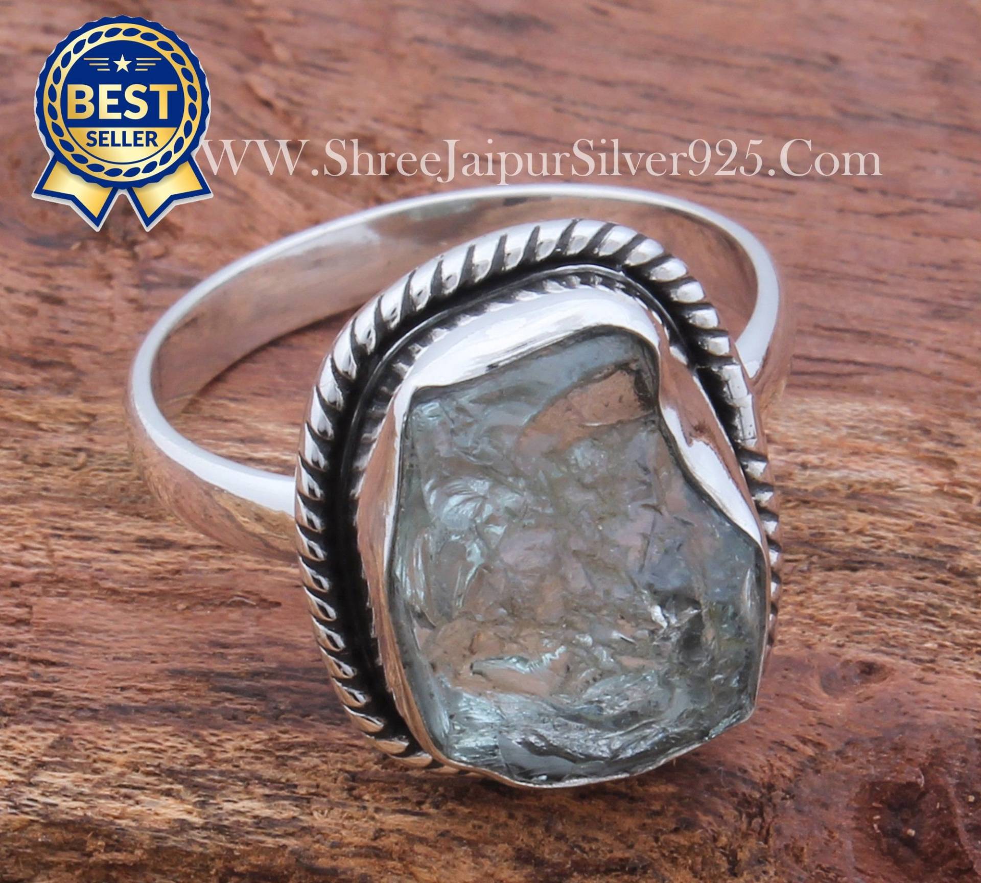 Aquamarin Rohedelstein Ring Sterling Silber Mittelfinger Ring von ShreeJaipurSilver925