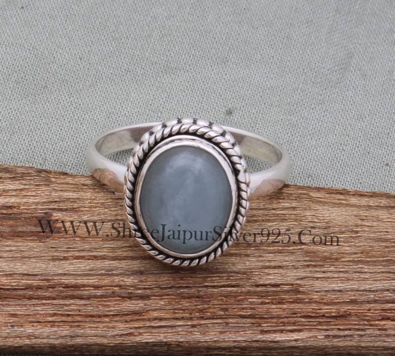 Aquamarin Sterling Silber Ring Handgemachter Ovaler Edelstein Schmuck von ShreeJaipurSilver925