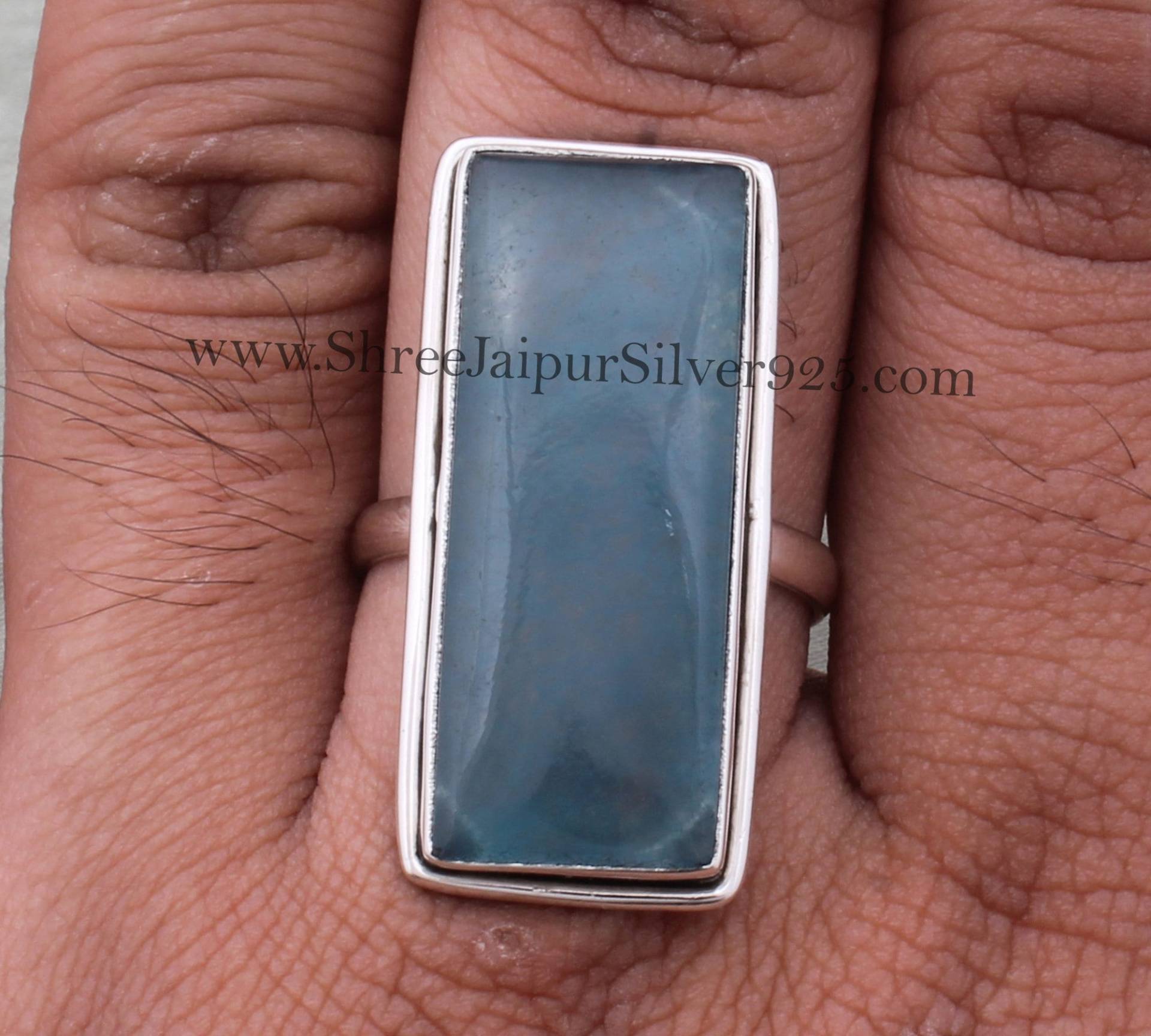 Baguette Ringe-Aqua Calci Edelstein Ring 925 Sterling Silber Für Frauen, Handgemachter Massiver Hochzeitstag Geschenke Boho von ShreeJaipurSilver925