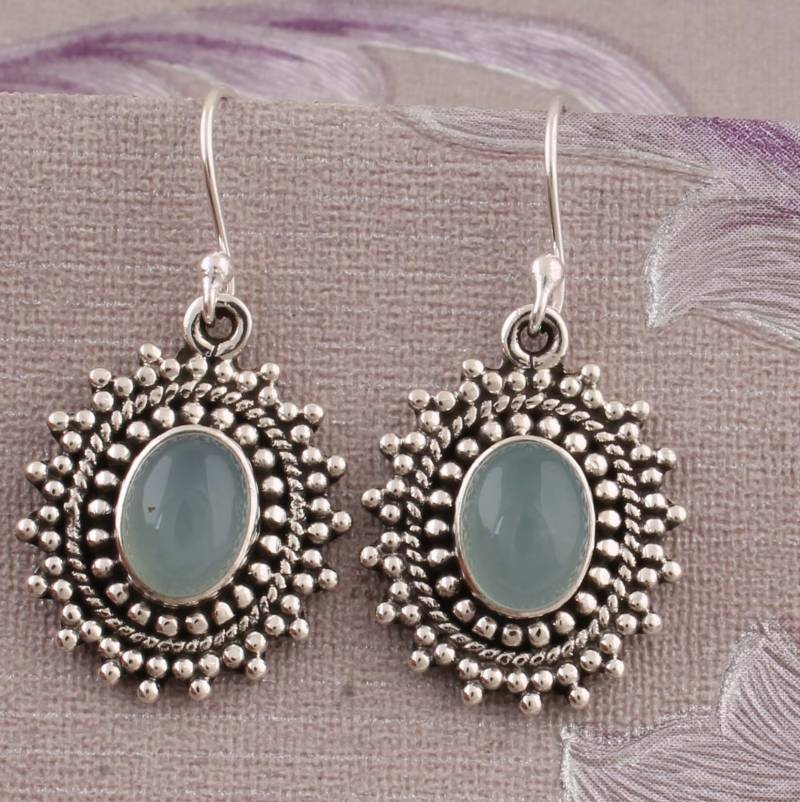 Blaue Chalcedon Sterling Silber Ohrringe Handgemachter Boho Schmuck von ShreeJaipurSilver925