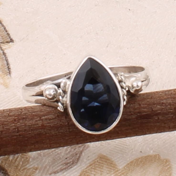 Blauer Iolith Edelstein Ring Massiver 925 Sterling Silber Boho Ring Im Tropfenschliff von ShreeJaipurSilver925