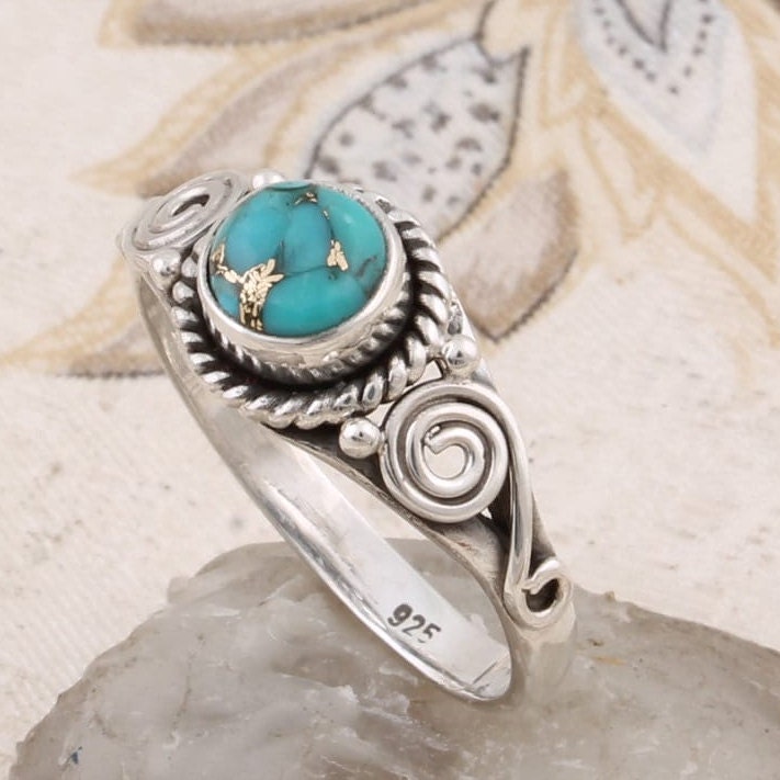 Blauer Kupfer Türkis Ring Echtsilber Boho Edelstein Ring von ShreeJaipurSilver925