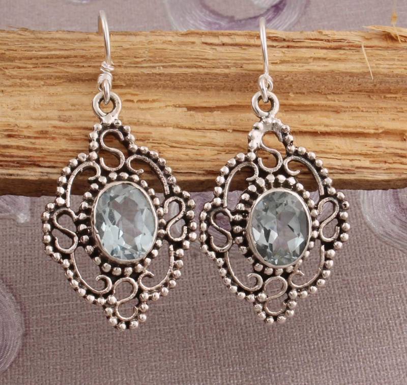 Blauer Topas Sterlingsilber Ohrhänger Hochzeitsschmuck Geschenk von ShreeJaipurSilver925