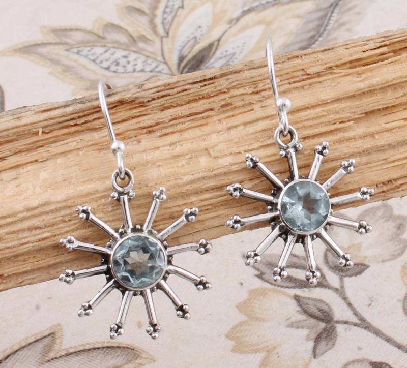 Blautopas Ohrringe Handgefertigter Boho Schmuck Aus Sterlingsilber von ShreeJaipurSilver925