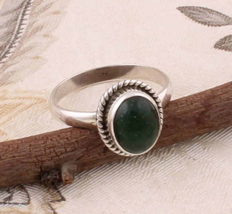 Boho Sterling Silber Ring Grüner Jade Edelstein Zeigefinger Ring von ShreeJaipurSilver925