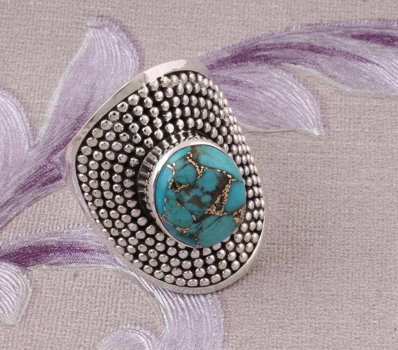 Boho Zusammengesetzter Türkis Sterling Silber Ring von ShreeJaipurSilver925