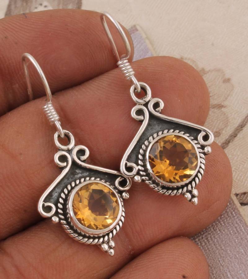 Citrin Sterling Silber Ohrringe Florale Boho Edelstein Ohrringe von ShreeJaipurSilver925