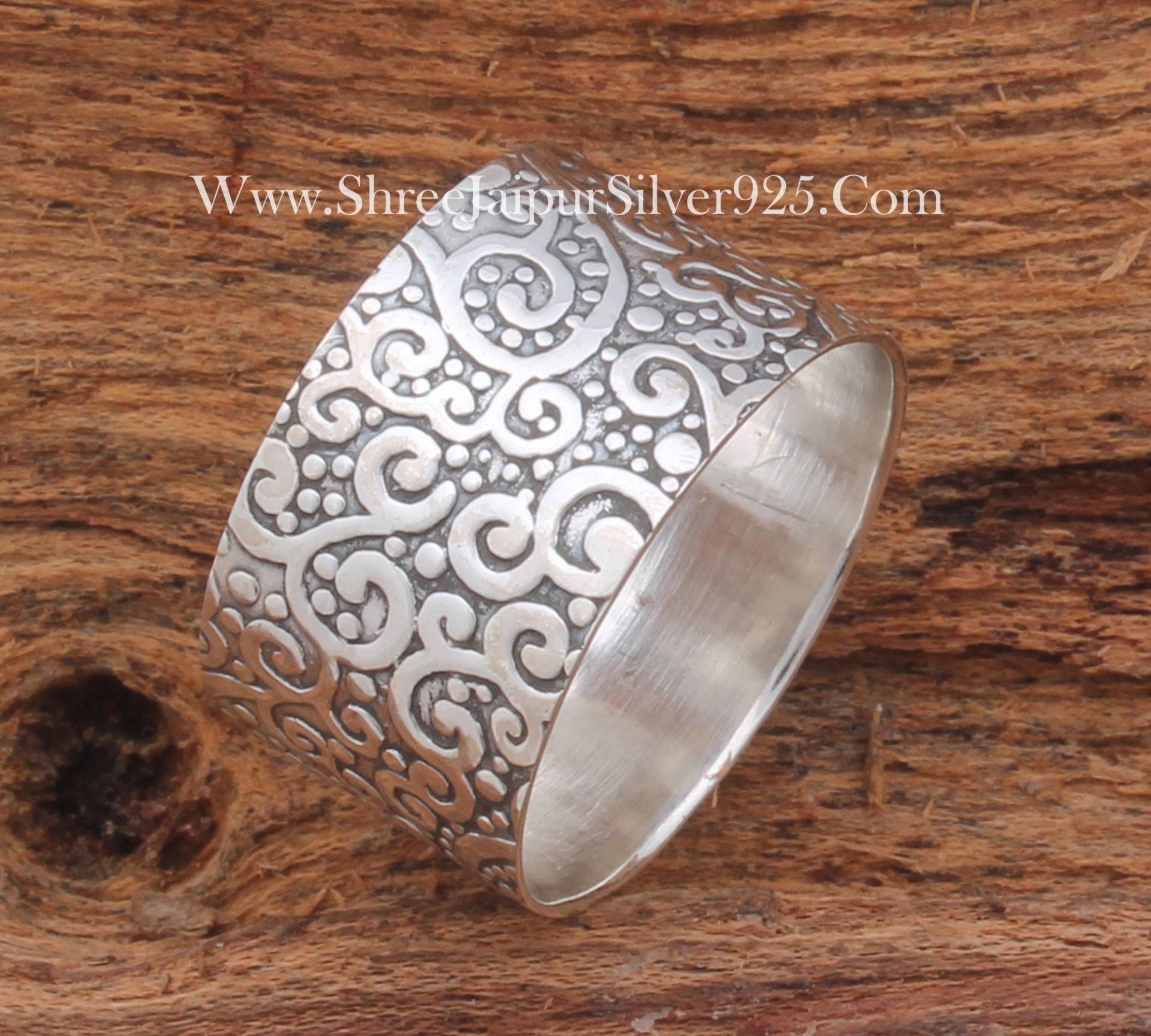 Designer Geschnitzter Bandring Aus Massivem 925Er Sterlingsilber Für Frauen, Handgefertigter Boho-Silberbandring Zum Hochzeitstag, Geschenkidee von ShreeJaipurSilver925