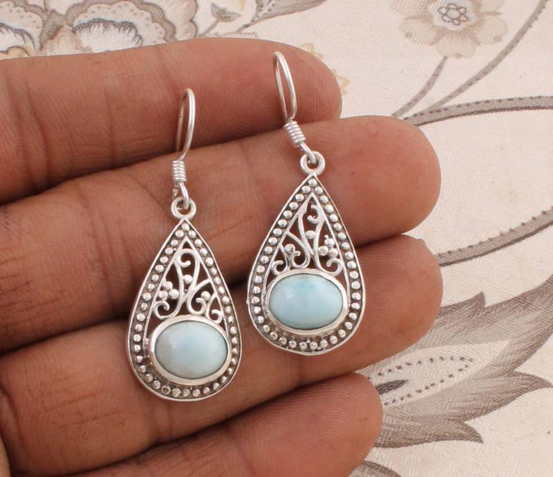 Larimar Teardrop Ohrringe, Aaa Qualität Sterling Silber von ShreeJaipurSilver925