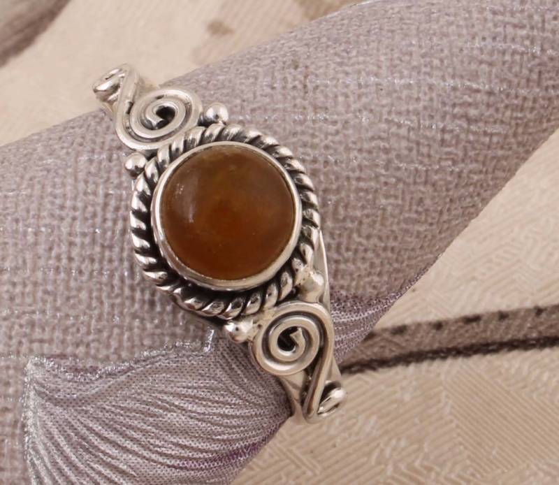 Gelbe Jade Sterling Silber Ring Runder Stein Zeigefinger Ring von ShreeJaipurSilver925