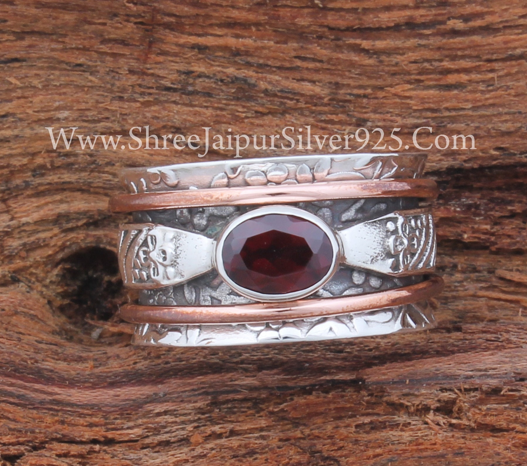 Granat Oval 925 Sterling Silber Spinner Ring Für Frauen, Handgemachte Stein Zweifarbige Meditation Fidget Angst Geschenkidee Sie von ShreeJaipurSilver925